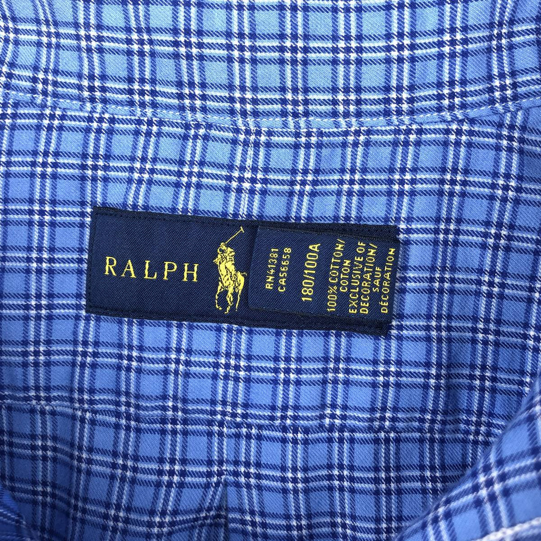 Ralph Lauren long sleeve button down check shirt, men's size L cotton blue type Vintage Second Hand