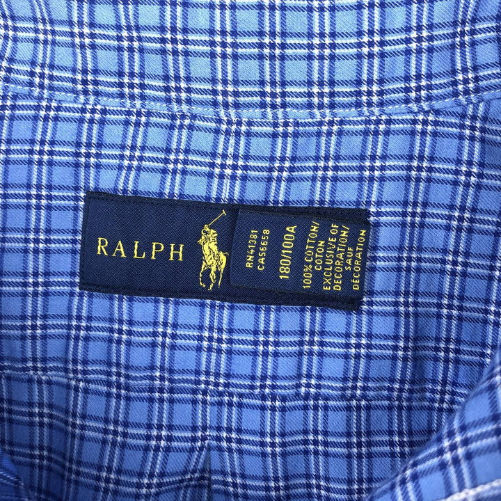 Ralph Lauren long sleeve button down check shirt, men's size L cotton blue type Vintage Second Hand