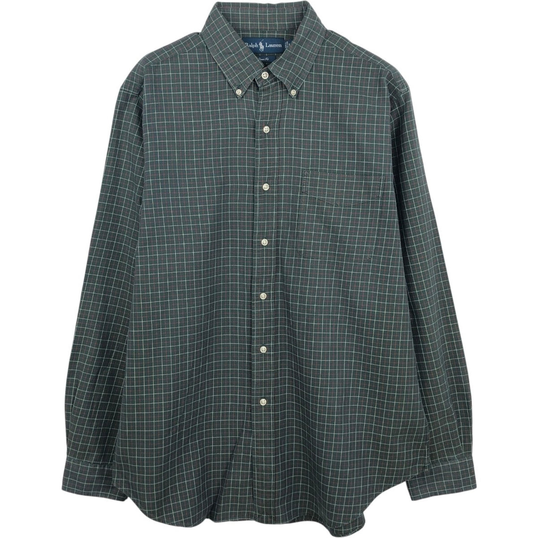 Ralph Lauren Classic Fit short sleeve button down check shirt, men's size L cotton Green type dark green Vintage Second Hand