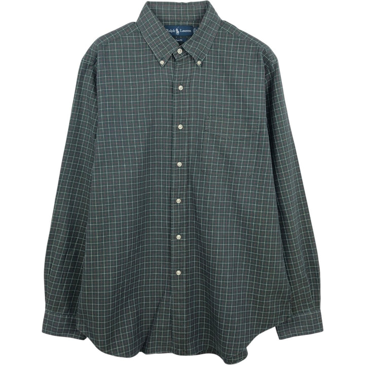 Ralph Lauren Classic Fit short sleeve button down check shirt, men's size L cotton Green type dark green Vintage Second Hand