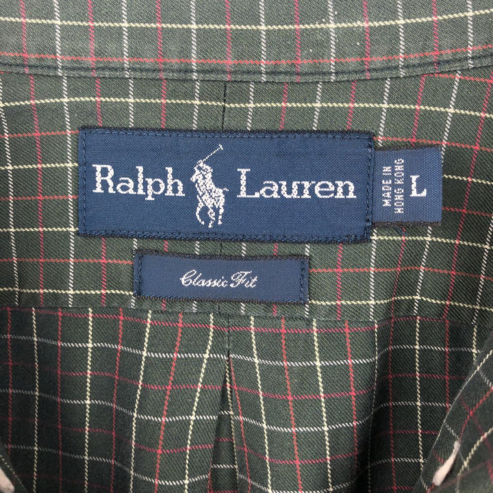 Ralph Lauren Classic Fit short sleeve button down check shirt, men's size L cotton Green type dark green Vintage Second Hand