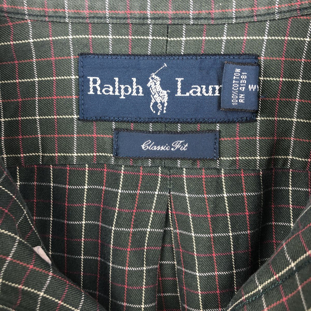 Ralph Lauren Classic Fit short sleeve button down check shirt, men's size L cotton Green type dark green Vintage Second Hand
