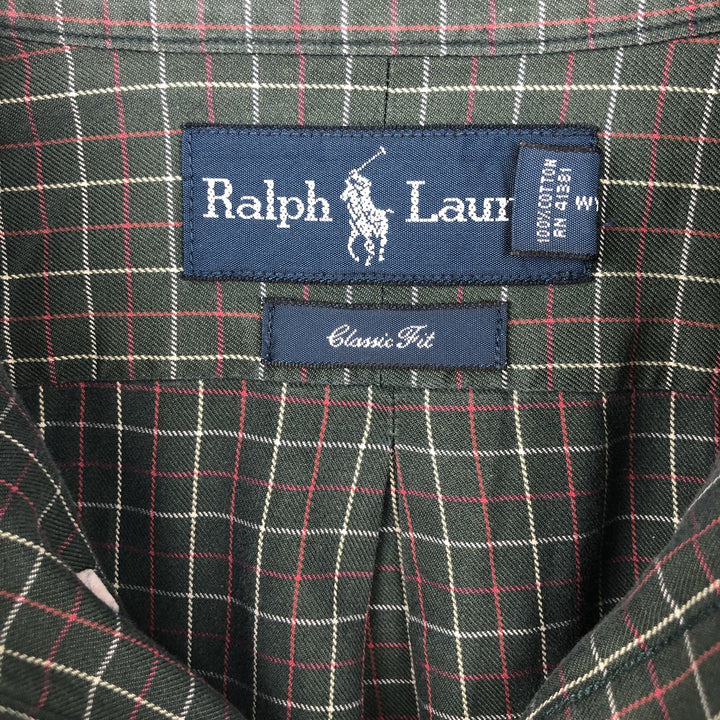 Ralph Lauren Classic Fit short sleeve button down check shirt, men's size L cotton Green type dark green Vintage Second Hand