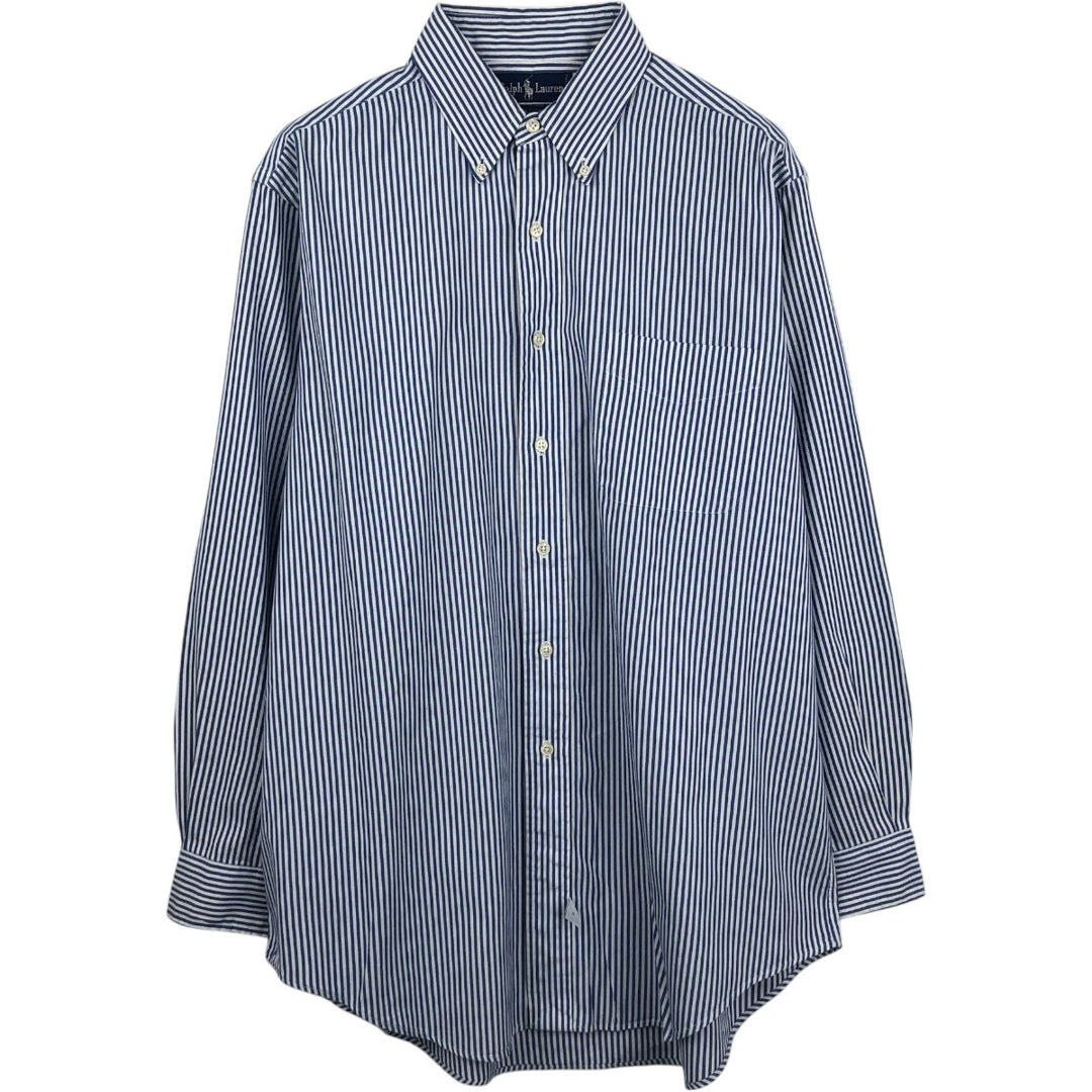 Ralph Lauren long sleeve button down striped shirt, men's size L cotton blue type Vintage Second Hand