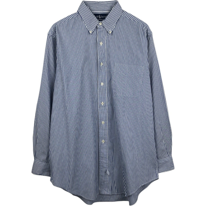 Ralph Lauren long sleeve button down striped shirt, men's size L cotton blue type Vintage Second Hand