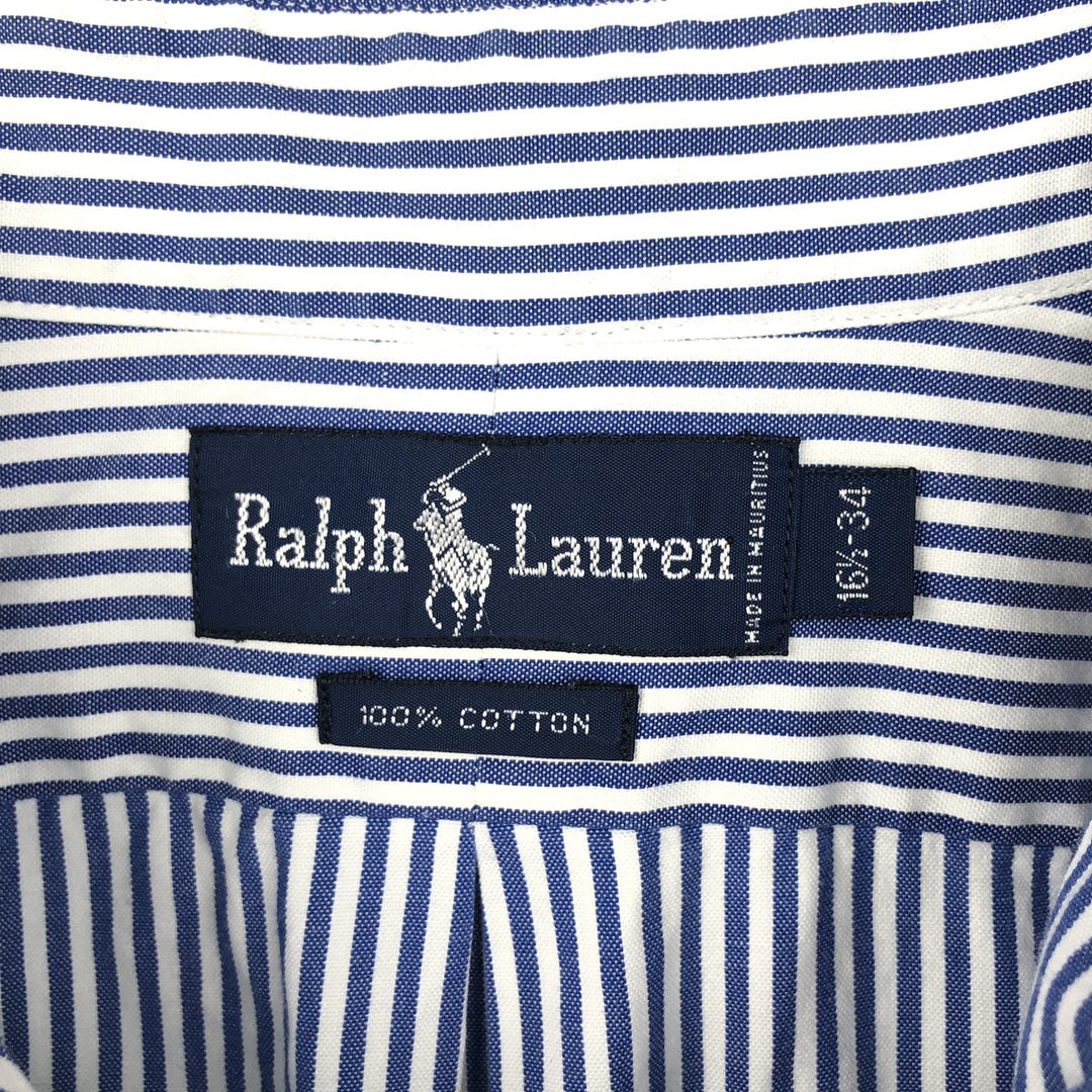 Ralph Lauren long sleeve button down striped shirt, men's size L cotton blue type Vintage Second Hand