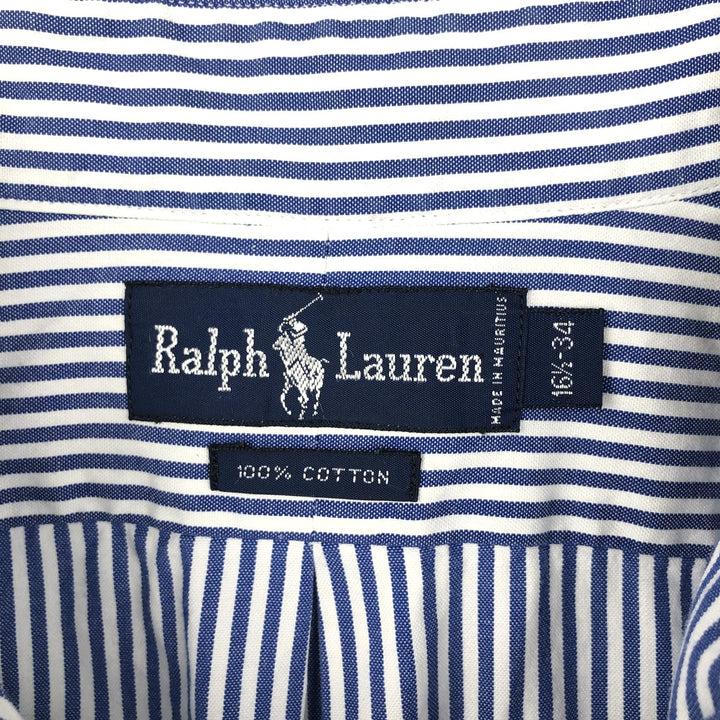 Ralph Lauren long sleeve button down striped shirt, men's size L cotton blue type Vintage Second Hand