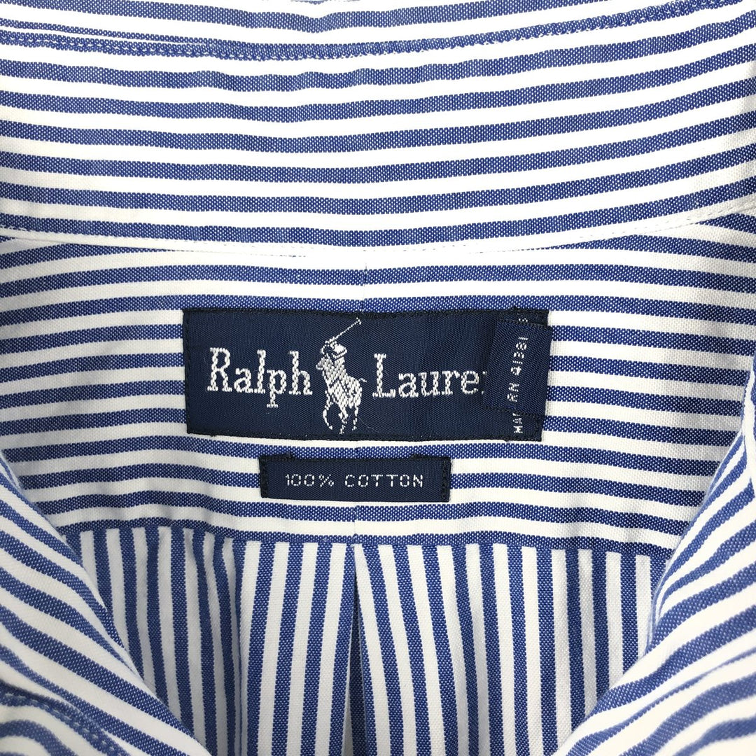 Ralph Lauren long sleeve button down striped shirt, men's size L cotton blue type Vintage Second Hand