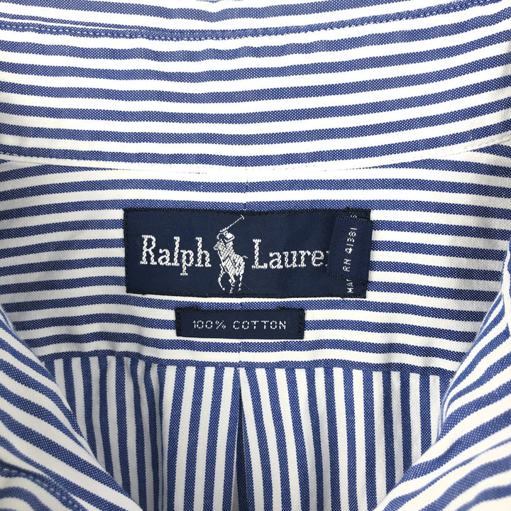 Ralph Lauren long sleeve button down striped shirt, men's size L cotton blue type Vintage Second Hand