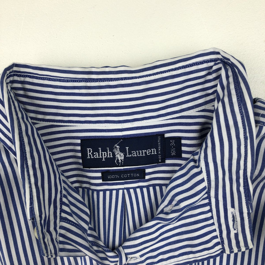 Ralph Lauren long sleeve button down striped shirt, men's size L cotton blue type Vintage Second Hand