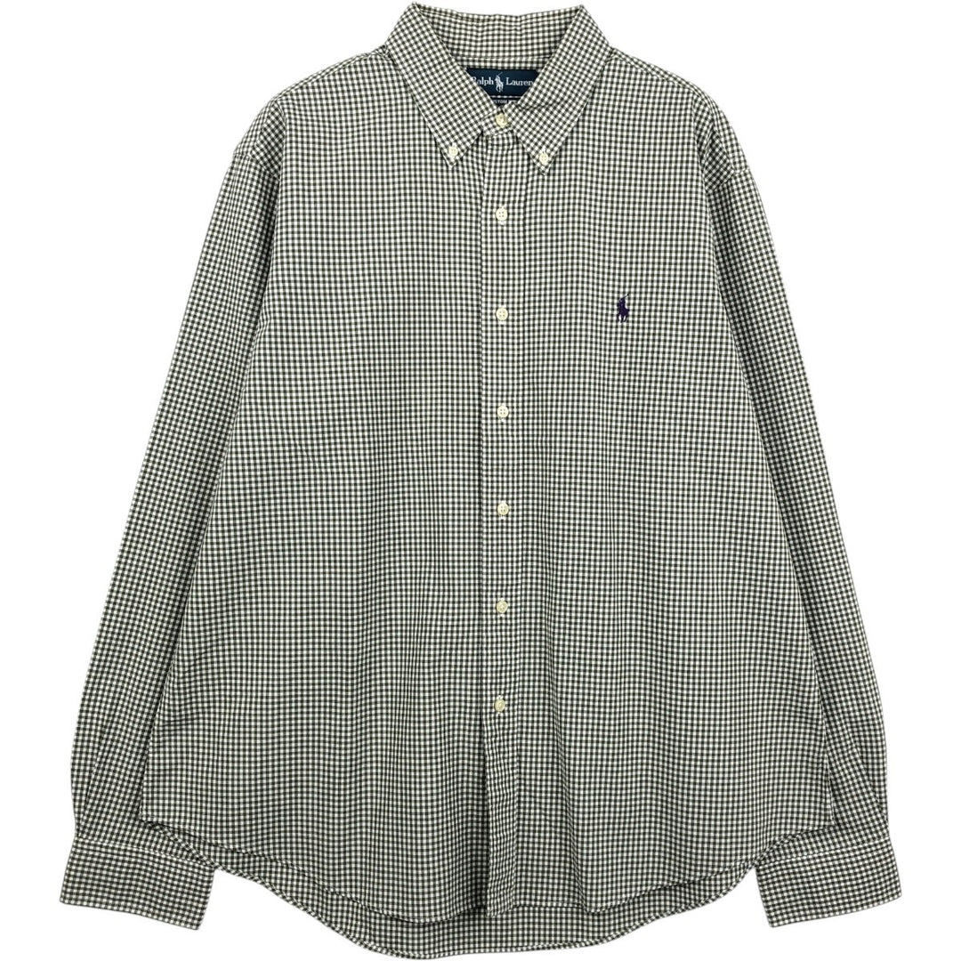 Ralph Lauren CUSTOM FIT Gingham Check Long Sleeve Button Down Check Shirt Men's XL cotton Khaki type Vintage Second Hand