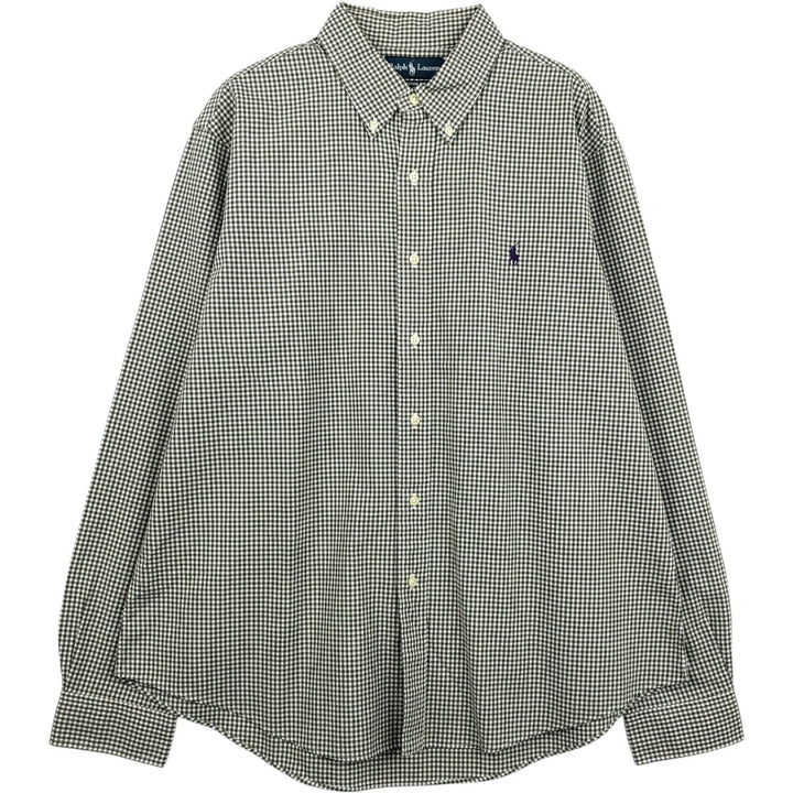Ralph Lauren CUSTOM FIT Gingham Check Long Sleeve Button Down Check Shirt Men's XL cotton Khaki type Vintage Second Hand