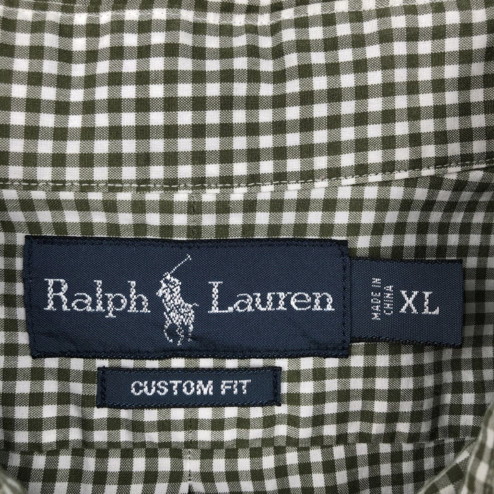 Ralph Lauren CUSTOM FIT Gingham Check Long Sleeve Button Down Check Shirt Men's XL cotton Khaki type Vintage Second Hand