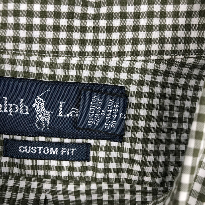 Ralph Lauren CUSTOM FIT Gingham Check Long Sleeve Button Down Check Shirt Men's XL cotton Khaki type Vintage Second Hand