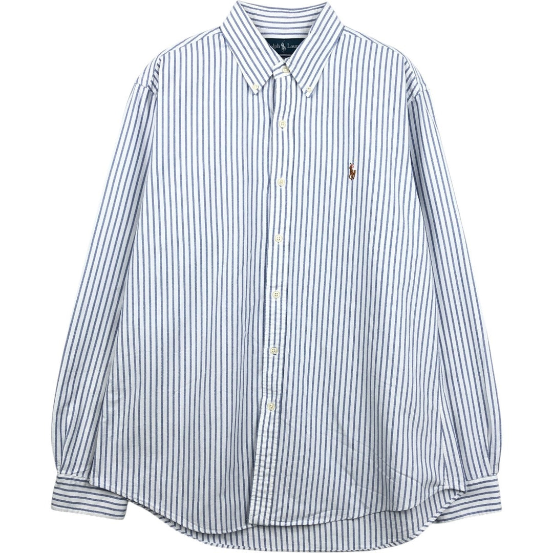 Ralph Lauren CUSTOM FIT long sleeve button down striped shirt men's size L cotton blue type Vintage Second Hand