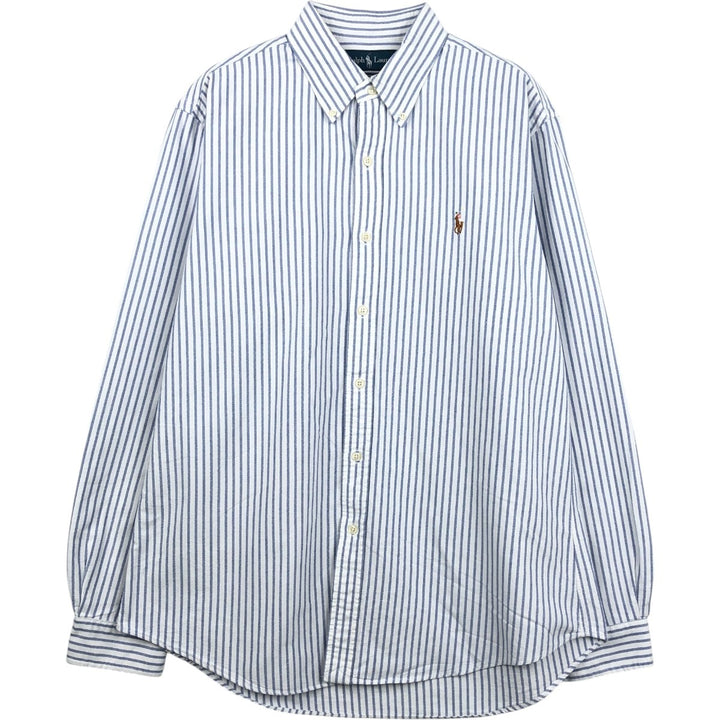 Ralph Lauren CUSTOM FIT long sleeve button down striped shirt men's size L cotton blue type Vintage Second Hand