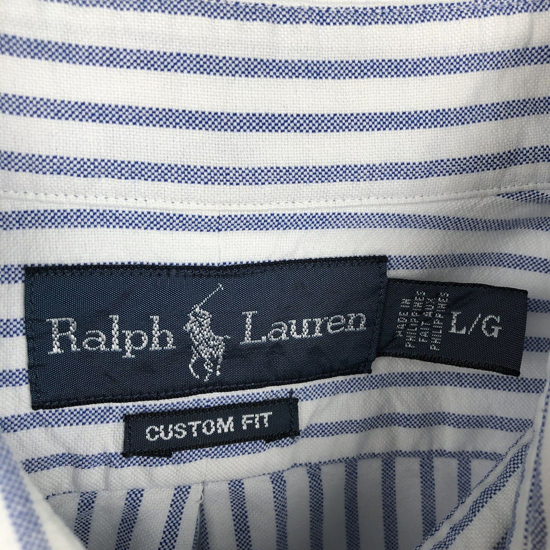 Ralph Lauren CUSTOM FIT long sleeve button down striped shirt men's size L cotton blue type Vintage Second Hand