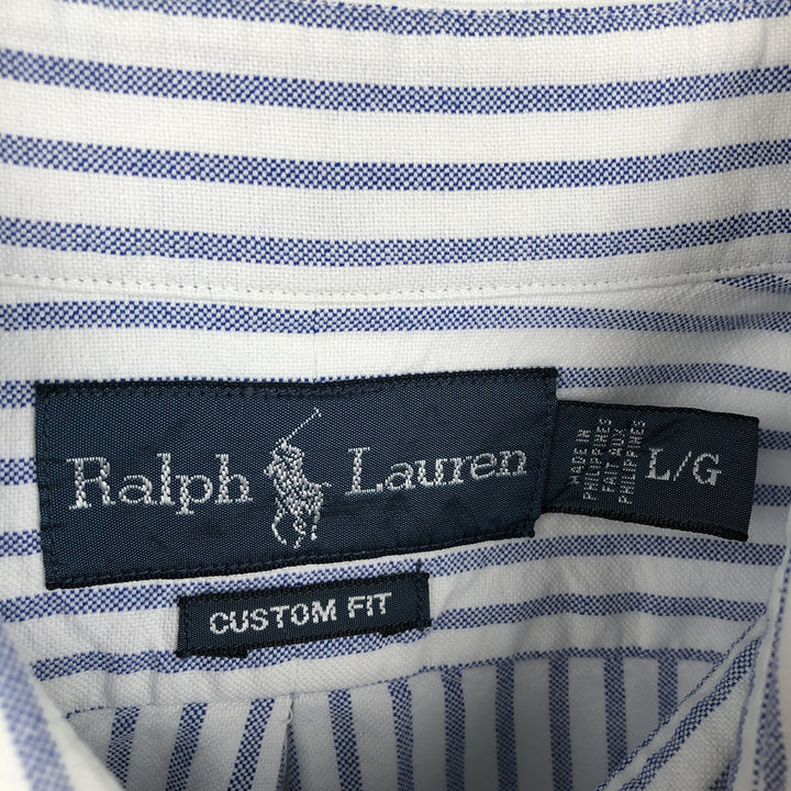 Ralph Lauren CUSTOM FIT long sleeve button down striped shirt men's size L cotton blue type Vintage Second Hand