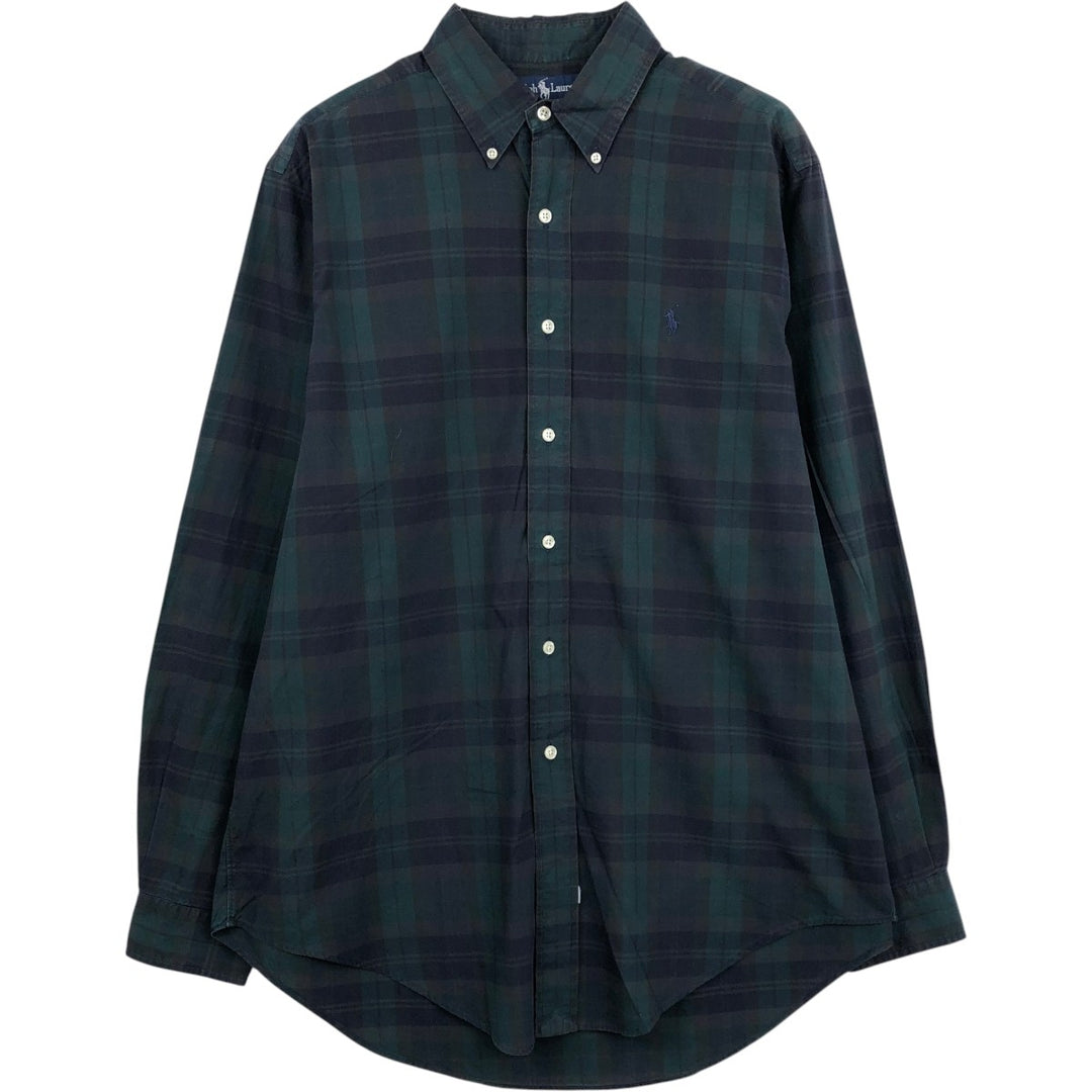 Ralph Lauren long sleeve button down check shirt, men's size L cotton dark green Vintage Second Hand