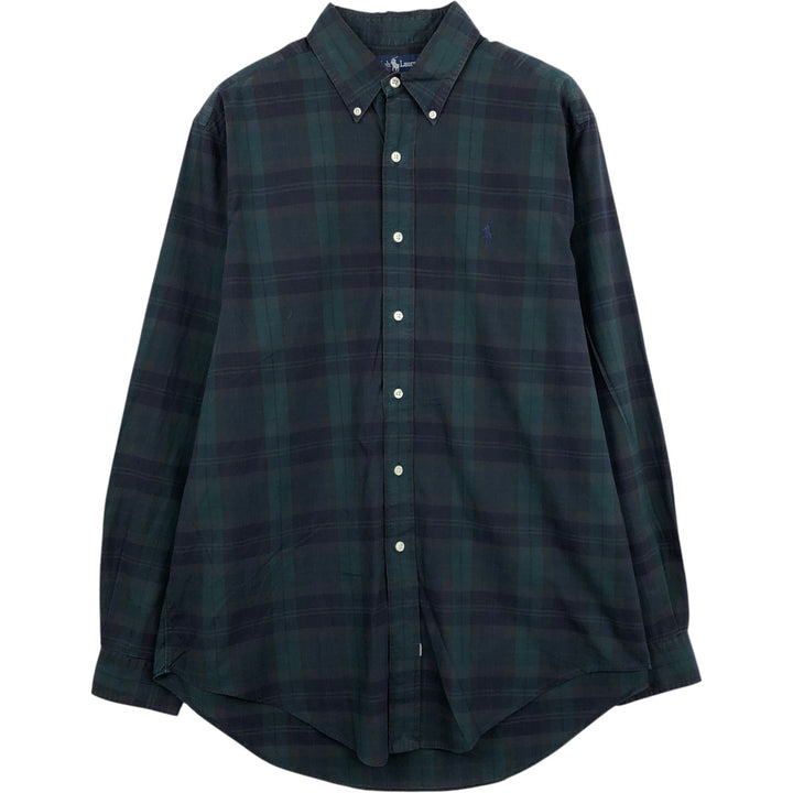 Ralph Lauren long sleeve button down check shirt, men's size L cotton dark green Vintage Second Hand