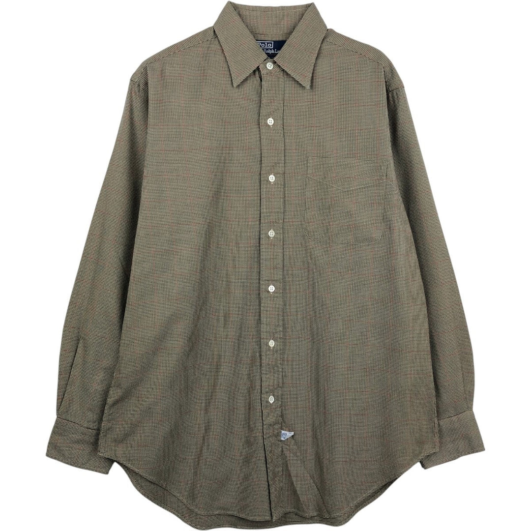 Ralph Lauren POLO by Ralph Lauren Houndstooth Pattern Long-Sleeve Cotton Check Shirt, Men's Size M (approx.) cotton beige type brown Vintage Second Hand