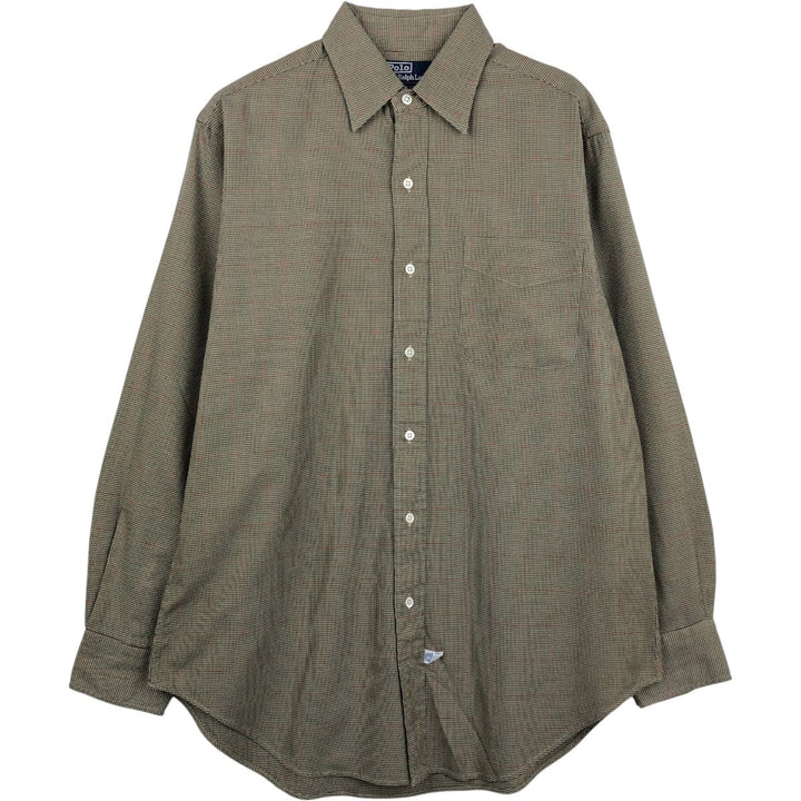 Ralph Lauren POLO by Ralph Lauren Houndstooth Pattern Long-Sleeve Cotton Check Shirt, Men's Size M (approx.) cotton beige type brown Vintage Second Hand