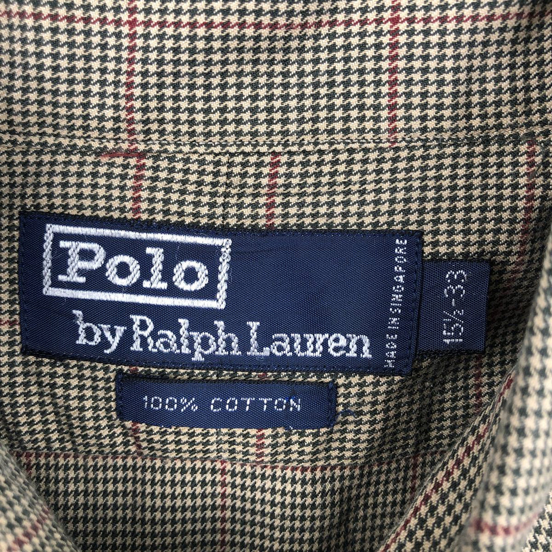 Ralph Lauren POLO by Ralph Lauren Houndstooth Pattern Long-Sleeve Cotton Check Shirt, Men's Size M (approx.) cotton beige type brown Vintage Second Hand