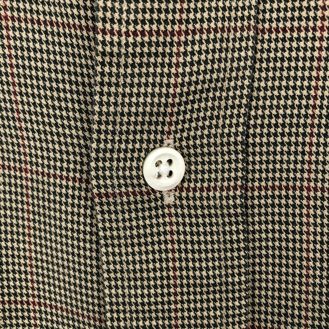 Ralph Lauren POLO by Ralph Lauren Houndstooth Pattern Long-Sleeve Cotton Check Shirt, Men's Size M (approx.) cotton beige type brown Vintage Second Hand