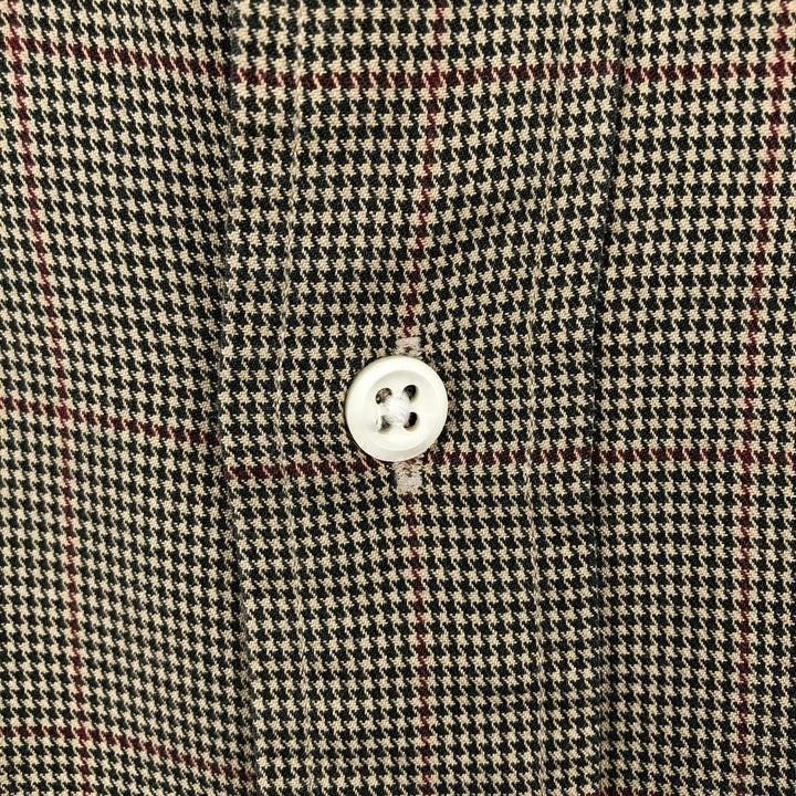 Ralph Lauren POLO by Ralph Lauren Houndstooth Pattern Long-Sleeve Cotton Check Shirt, Men's Size M (approx.) cotton beige type brown Vintage Second Hand