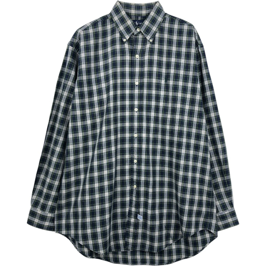Ralph Lauren long sleeve button down check shirt, men's size M cotton navy blue type Vintage Second Hand