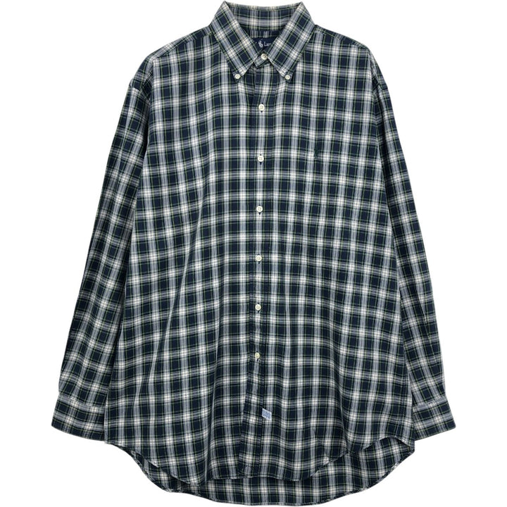 Ralph Lauren long sleeve button down check shirt, men's size M cotton navy blue type Vintage Second Hand