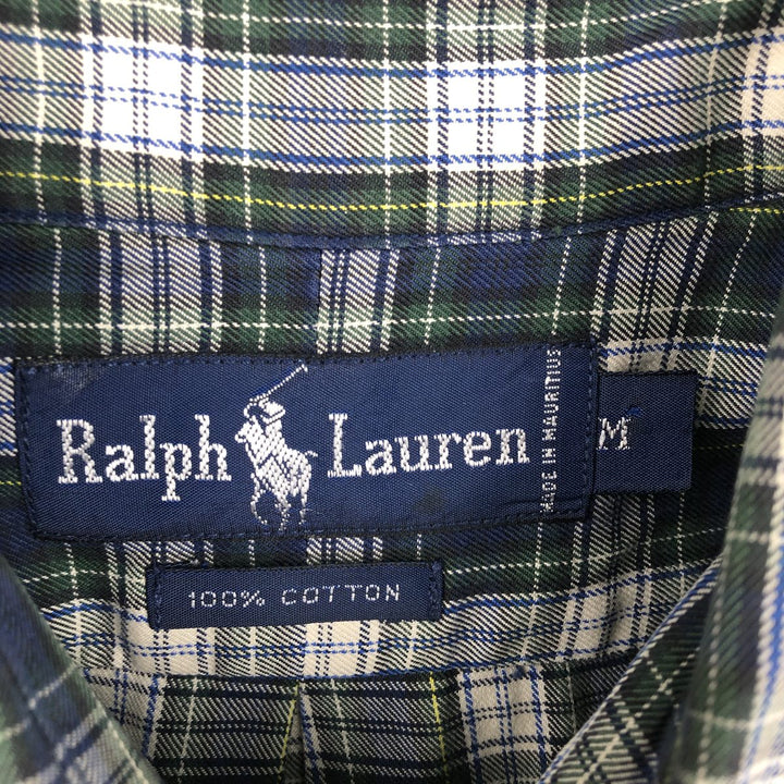 Ralph Lauren long sleeve button down check shirt, men's size M cotton navy blue type Vintage Second Hand