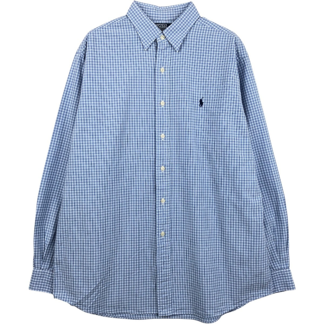 Ralph Lauren POLO by Ralph Lauren LOWELL SPORT long sleeve cotton check shirt, men's size L cotton blue type Vintage Second Hand