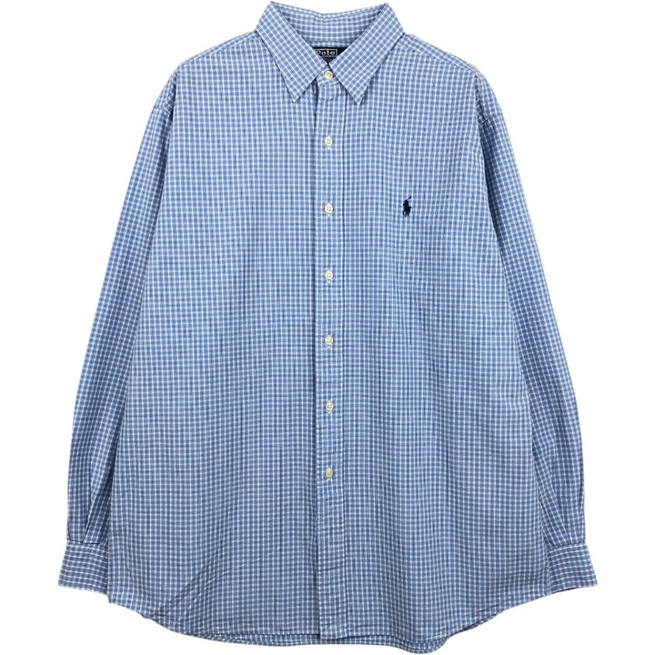 Ralph Lauren POLO by Ralph Lauren LOWELL SPORT long sleeve cotton check shirt, men's size L cotton blue type Vintage Second Hand