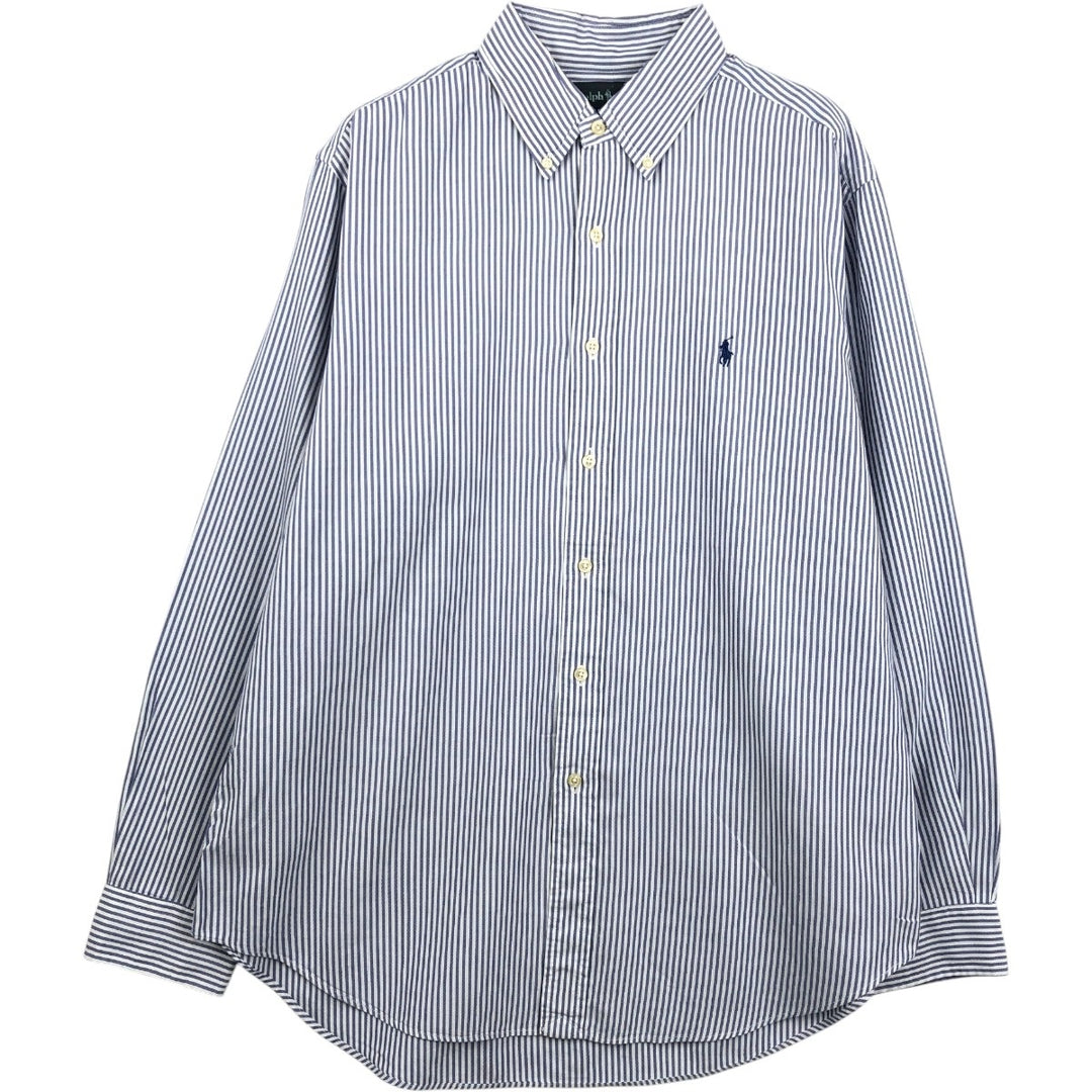 Ralph Lauren Classic Fit Long Sleeve Button Down Striped Shirt, Men's Size L cotton blue type Vintage Second Hand