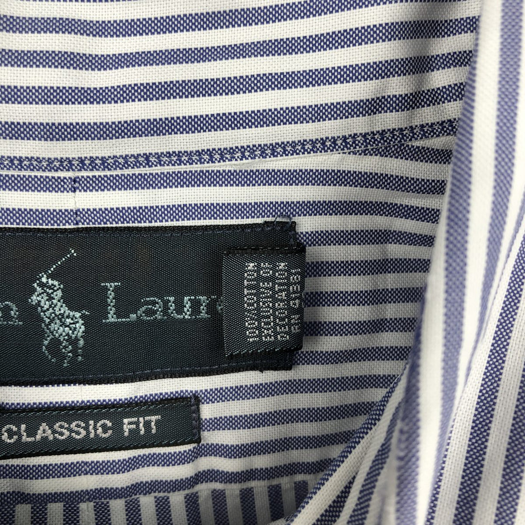 Ralph Lauren Classic Fit Long Sleeve Button Down Striped Shirt, Men's Size L cotton blue type Vintage Second Hand