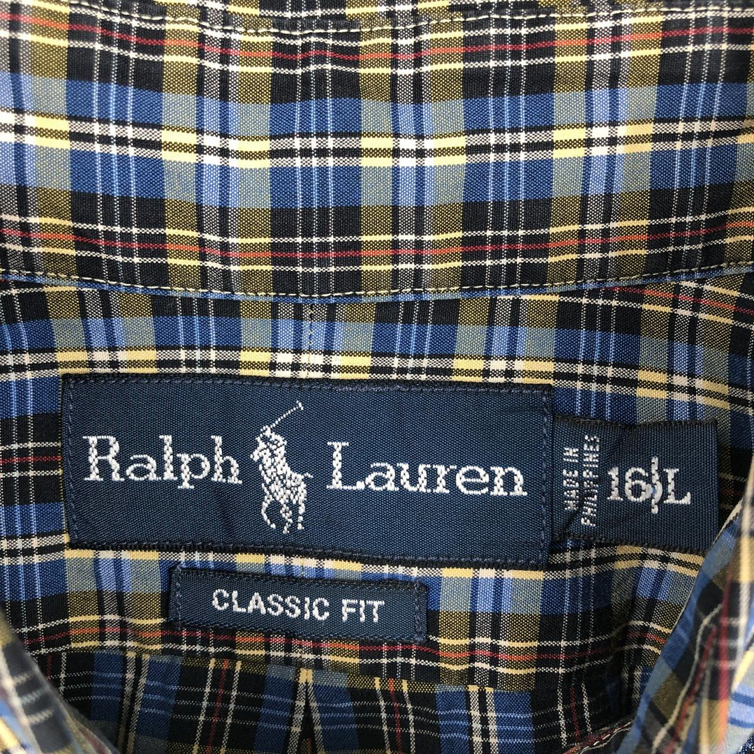 Ralph Lauren Classic Fit Long Sleeve Button Down Check Shirt, Men's Size L cotton blue type Vintage Second Hand