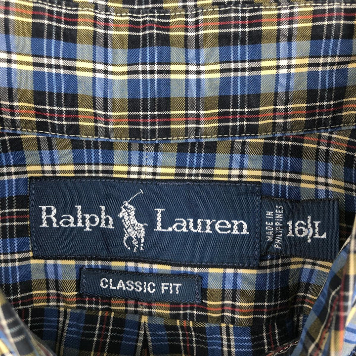 Ralph Lauren Classic Fit Long Sleeve Button Down Check Shirt, Men's Size L cotton blue type Vintage Second Hand