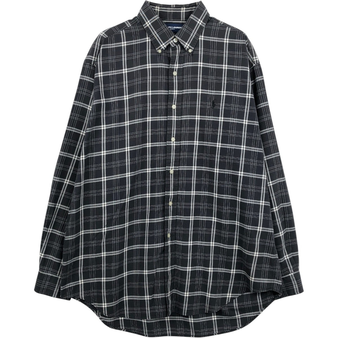 Ralph Lauren RALPH LAUREN GOLF BLAKE long-sleeved button-down check shirt, men's size L cotton Charcoal Vintage Second Hand