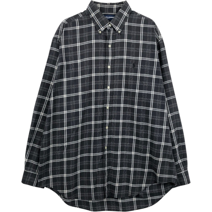 Ralph Lauren RALPH LAUREN GOLF BLAKE long-sleeved button-down check shirt, men's size L cotton Charcoal Vintage Second Hand