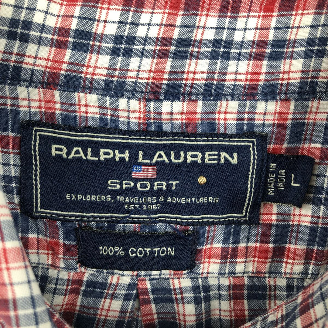 Ralph Lauren RALPH LAUREN SPORT Long-Sleeve Button-Down Check Shirt, Men's Size L (approx.) cotton red type Vintage Second Hand