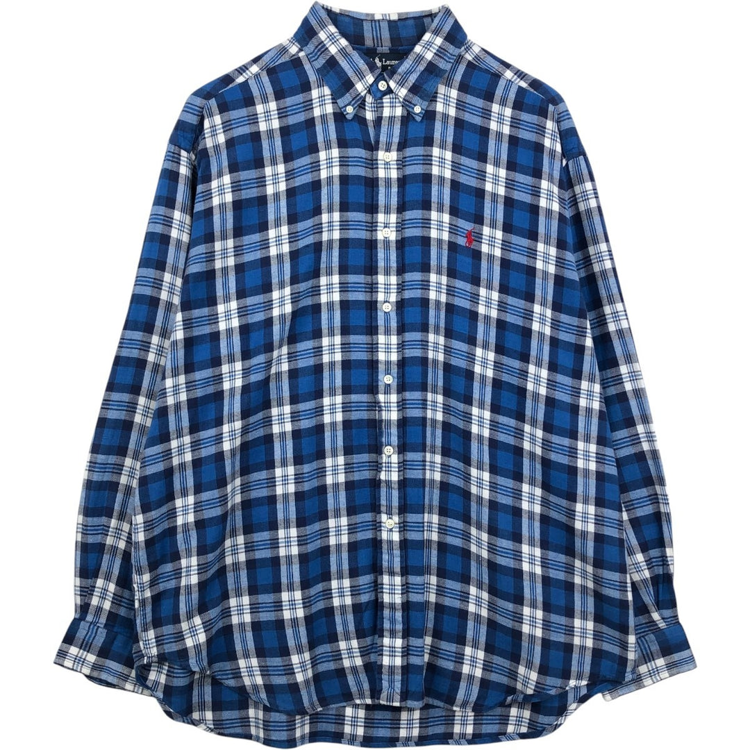 Ralph Lauren BLAIRE long sleeve button down check shirt, men's XL size cotton blue type Vintage Second Hand