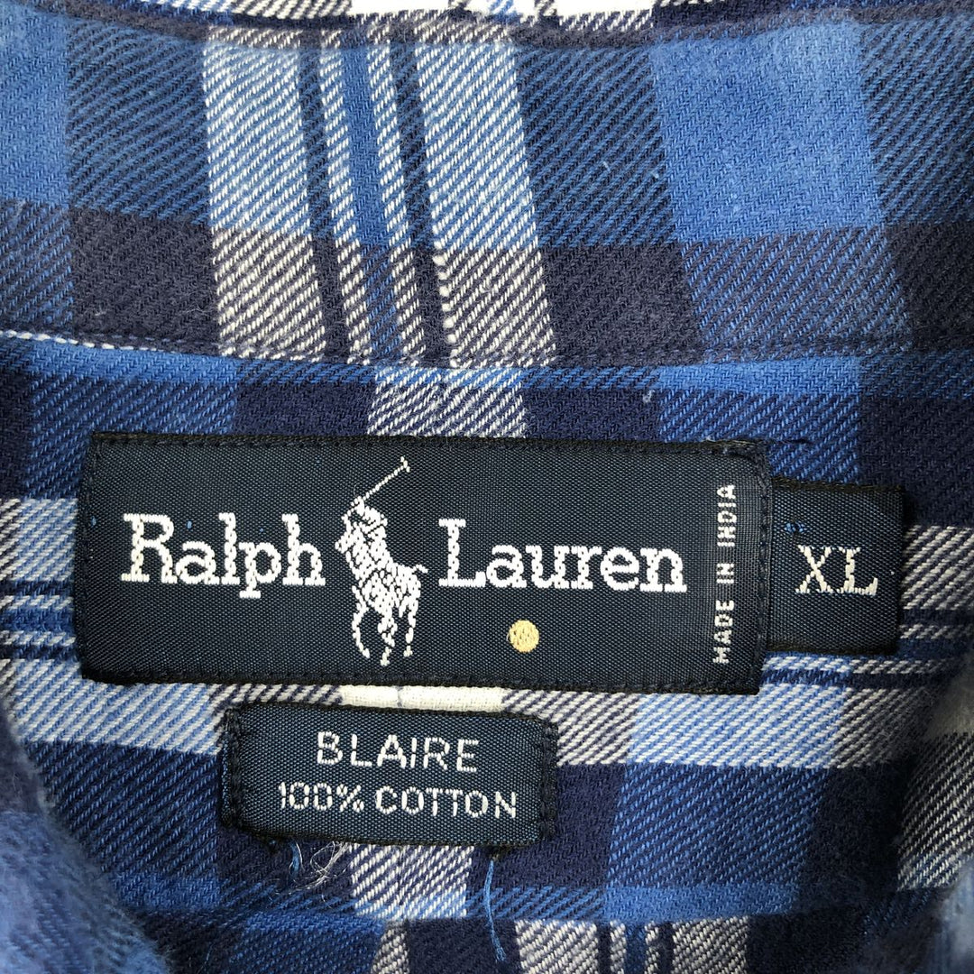 Ralph Lauren BLAIRE long sleeve button down check shirt, men's XL size cotton blue type Vintage Second Hand