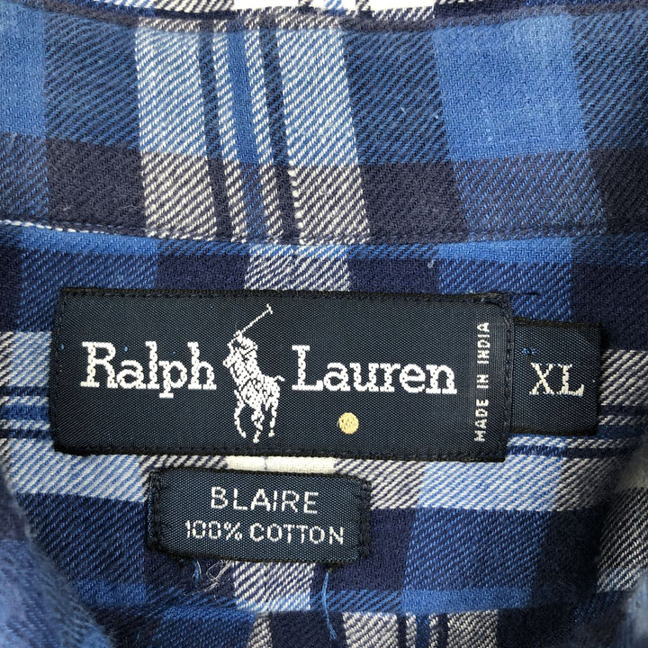 Ralph Lauren BLAIRE long sleeve button down check shirt, men's XL size cotton blue type Vintage Second Hand