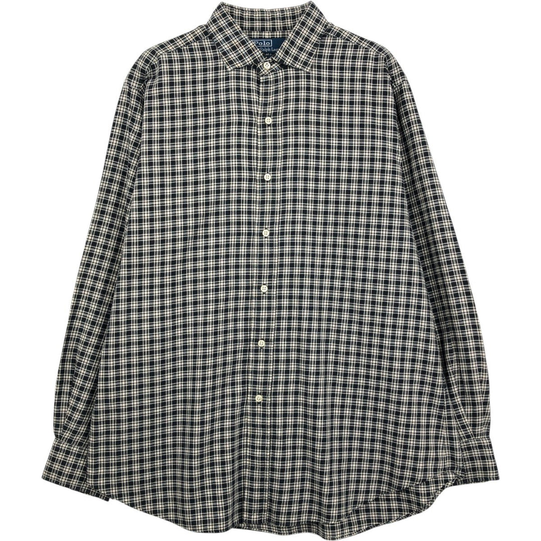 Ralph Lauren POLO by Ralph Lauren ESTATE SPORT wide collar long-sleeve check shirt, men's size L (approx.) cotton Beige type Vintage Second Hand