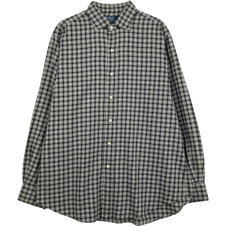 Ralph Lauren POLO by Ralph Lauren ESTATE SPORT wide collar long-sleeve check shirt, men's size L (approx.) cotton Beige type Vintage Second Hand