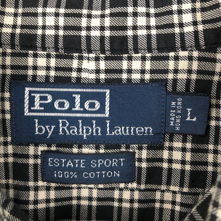 Ralph Lauren POLO by Ralph Lauren ESTATE SPORT wide collar long-sleeve check shirt, men's size L (approx.) cotton Beige type Vintage Second Hand