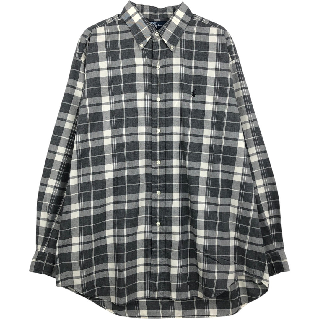 Ralph Lauren BLAKE long sleeve button down check shirt, men's size L cotton gray type Vintage Second Hand