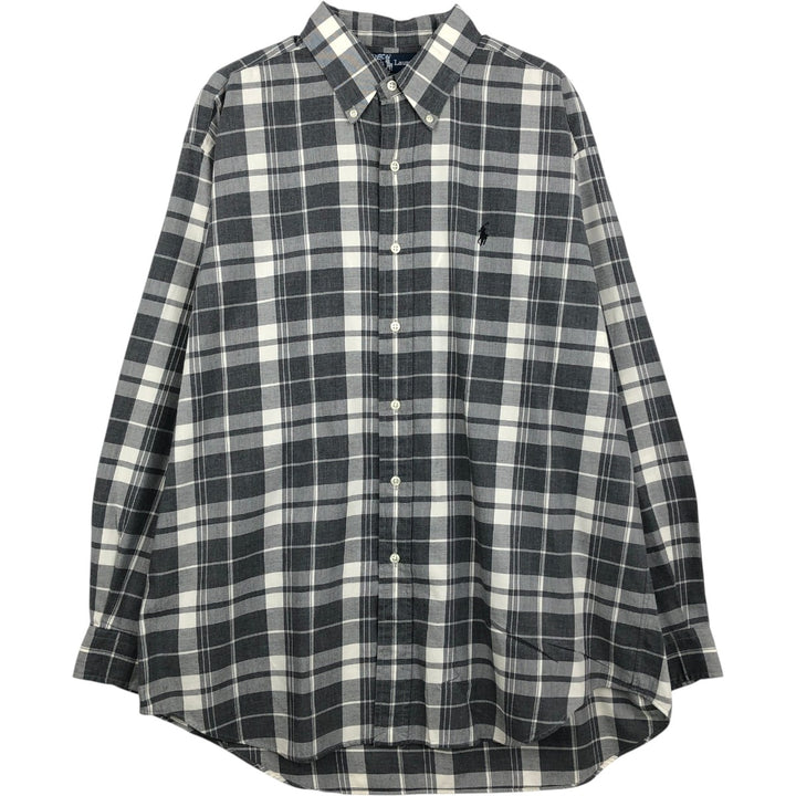 Ralph Lauren BLAKE long sleeve button down check shirt, men's size L cotton gray type Vintage Second Hand