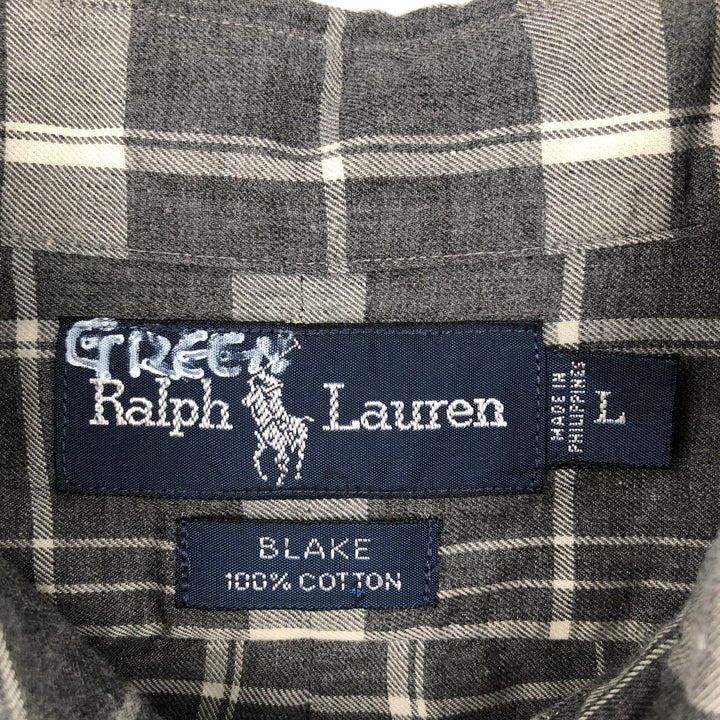 Ralph Lauren BLAKE long sleeve button down check shirt, men's size L cotton gray type Vintage Second Hand